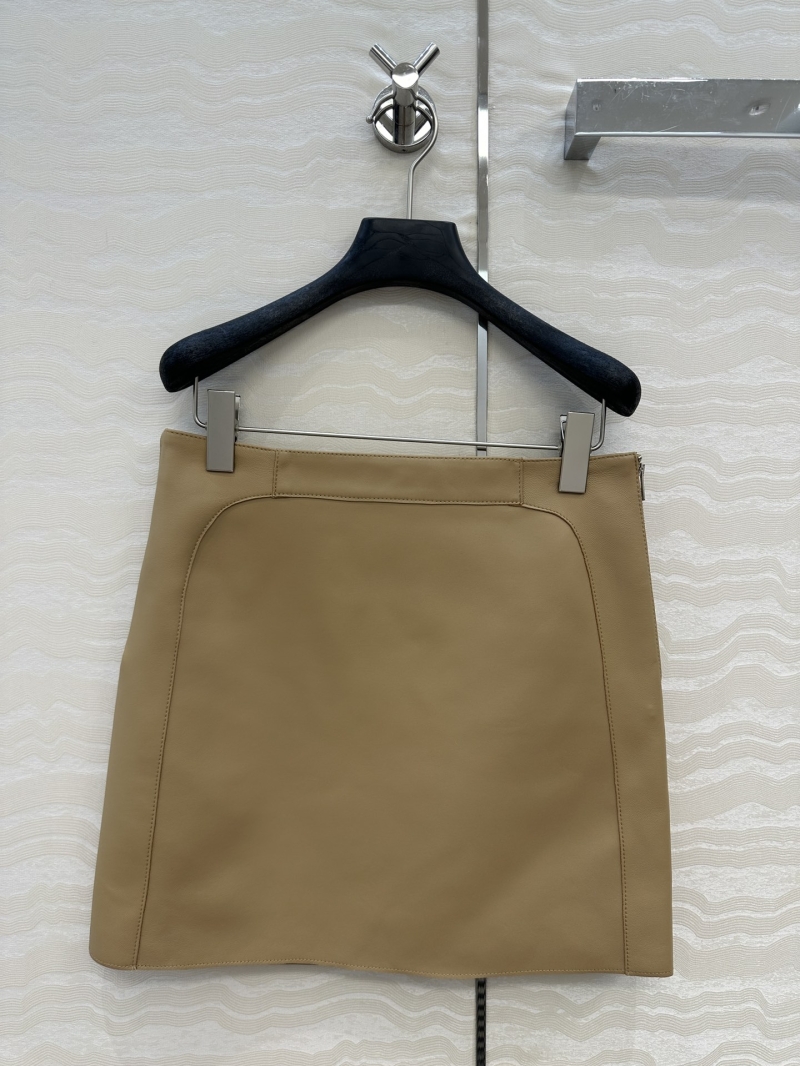 Hermes Luxe Lambskin Skirt in Khaki - Minimalist Arc Cut with Handcrafted Edging