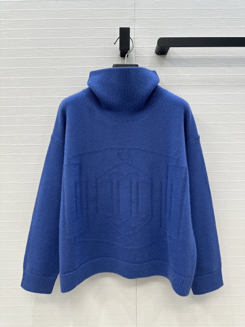 Hermes Autumn-Winter Cashmere High Neck Sweater in Blue - Minimalist Design with Luxe Logo Detail