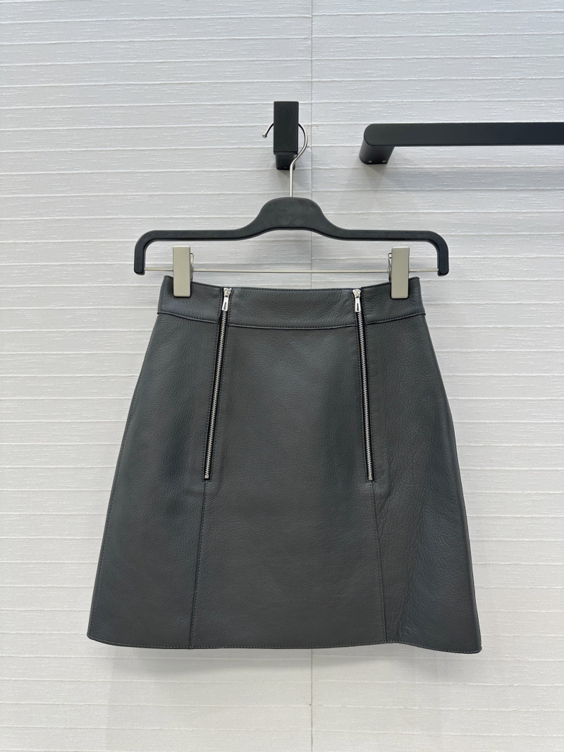 Hermes Autumn/Winter New Collection Grey Lambskin Mini Skirt with Double Zipper Design