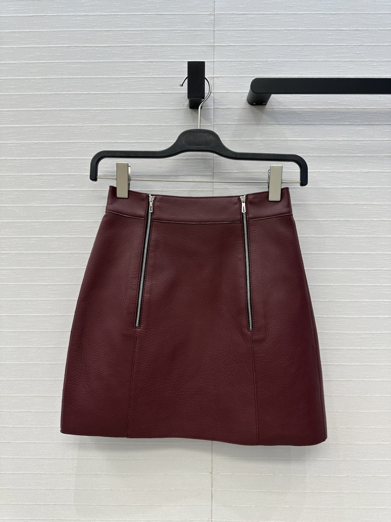 Hermes Autumn/Winter New Arrival Wine Red Lambskin Mini Skirt with Double Zipper Design