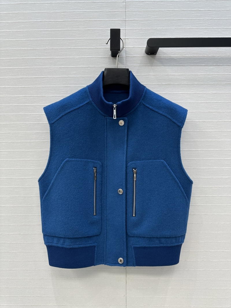 Hermès Blue Cashmere Pilot Vest Jacket - Luxe Double-Faced Wool & Cashmere Blend with Ribbed Detailing