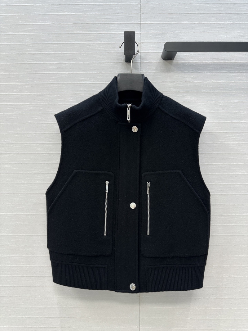 Hermès Black Cashmere Pilot Vest Jacket - Luxe Double-Faced Wool & Cashmere Blend with Ribbed Detailing