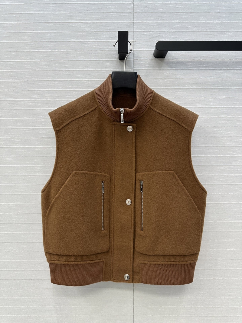 Hermès Caramel Cashmere Pilot Vest Jacket - Luxe Double-Faced Wool & Cashmere Blend with Ribbed Detailing