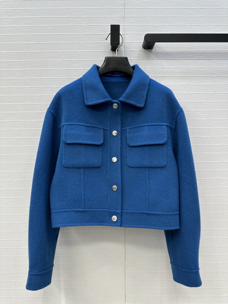 Hermes Exclusive Blue Cashmere-Blend Short Jacket - Luxe Handcrafted Double-Faced Wool with Ribbed Detailing