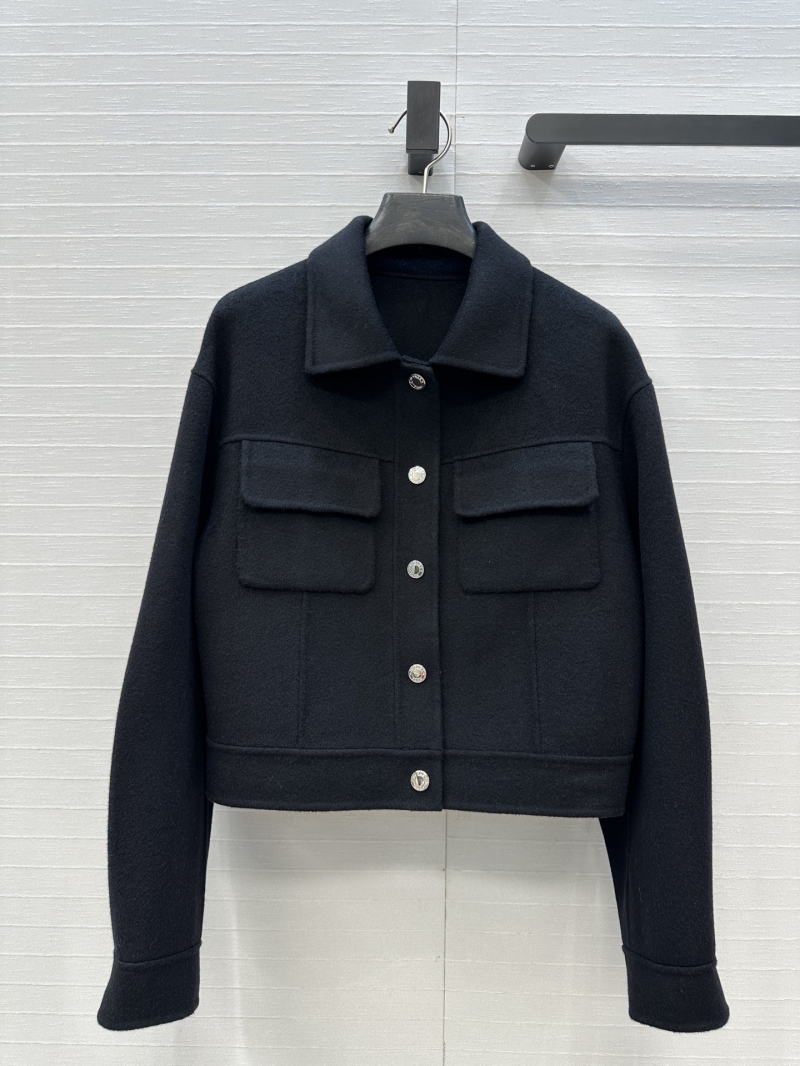 Hermes Exclusive Luxe Cashmere Blend Short Jacket in Black - Handcrafted Double-Faced Wool with Ribbed Detailing