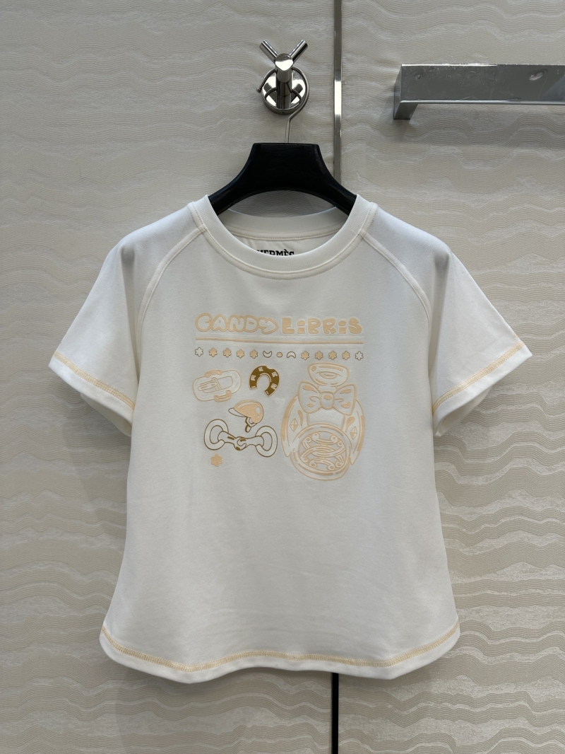 Hermes 25S White Cotton Top - Luxe High-End Round Neck Shirt