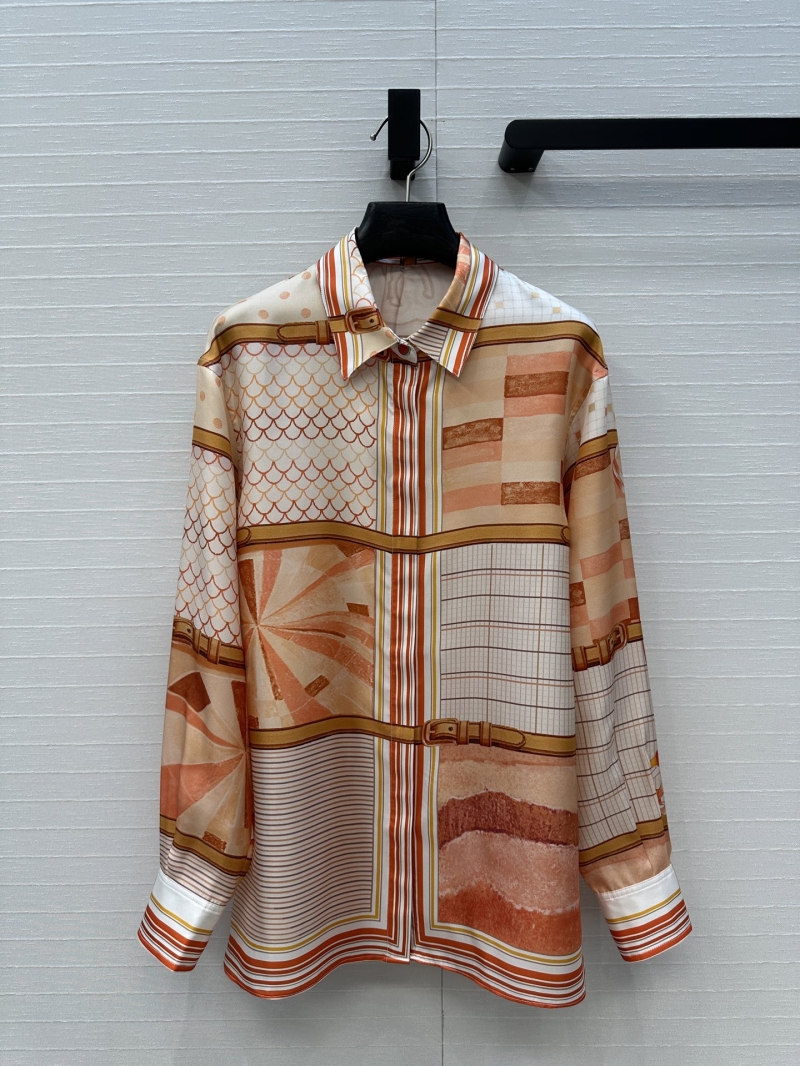 Hermès Palefroi Remix Print Silk Shirt in Vibrant Orange - 100% Silk Twill, Relaxed Fit