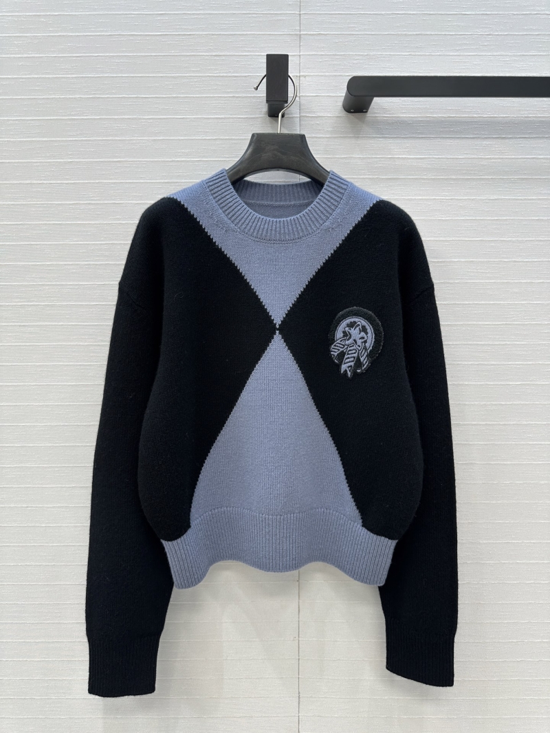Hermes Autumn/Winter Exclusive Double-Weave Cashmere Sweater in Black and Haze Blue