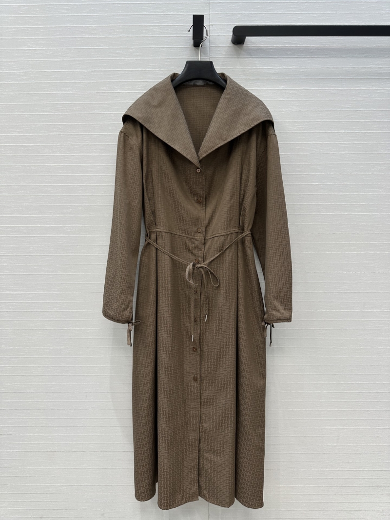 Hermès Exclusive H-Pattern Jacquard Belted Trench Dress in Brown