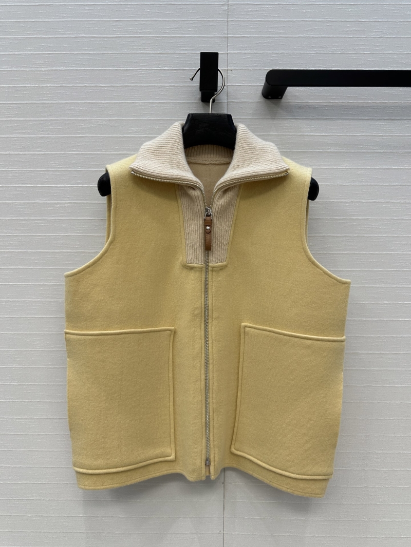 Hermes Exclusive Autumn/Winter Ribbed Zip-Up Stand Collar Cashmere Knit Vest in Yellow - H Line Short Cut for Effortless Layering