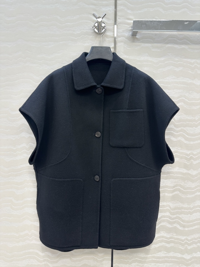 Hermès Handcrafted Double-Faced Wool & Cashmere Mid-Length Vest Coat in Black