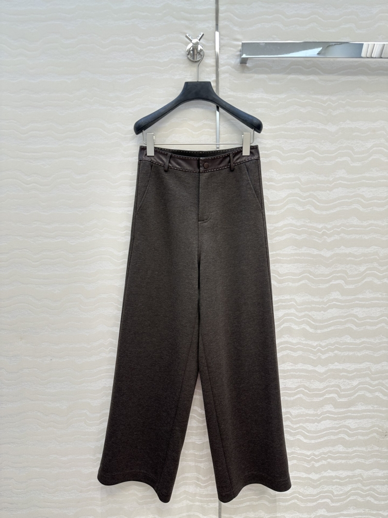 Hermès Limited Edition High-End Wool Trousers in Deep Brown - Exclusive Custom Fabric, Straight Leg Silhouette with Leather Waistband