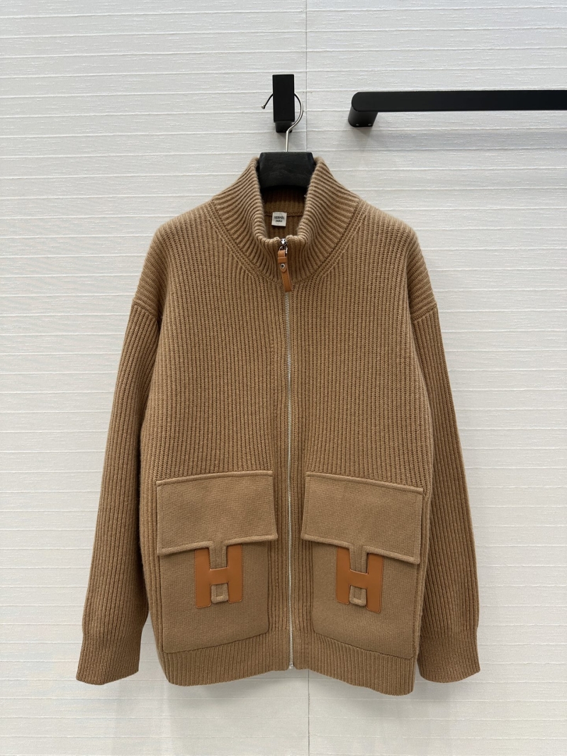 Hermès Exquisite Cashmere Knit Zip-Up Hooded Jacket in Golden Brown