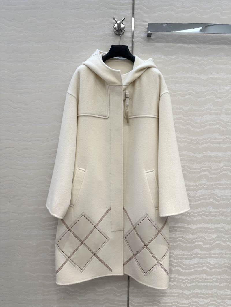 Hermès Limited Edition White Hooded Coat - Handcrafted Double-Faced Wool Blend, Embroidered Lamb Leather, Oversized H-Silhouette