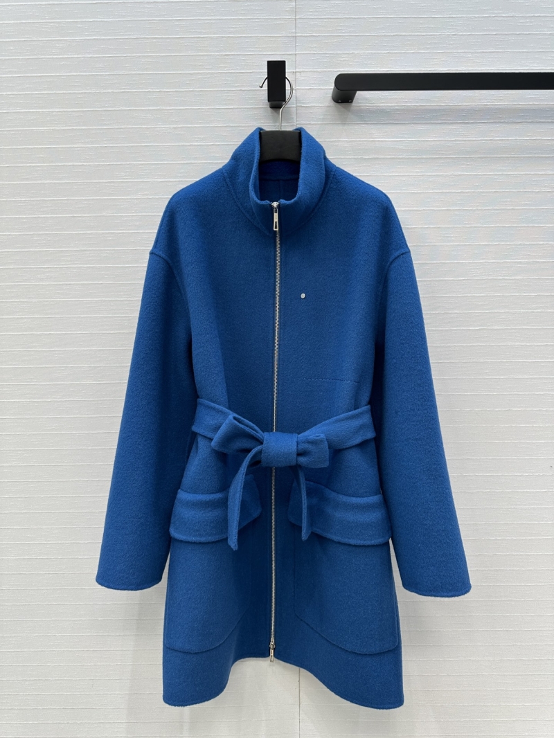 Hermès Exclusive 2025 Limited Edition Double-Faced Cashmere-Blend Zip-Front Belted Coat in Blue