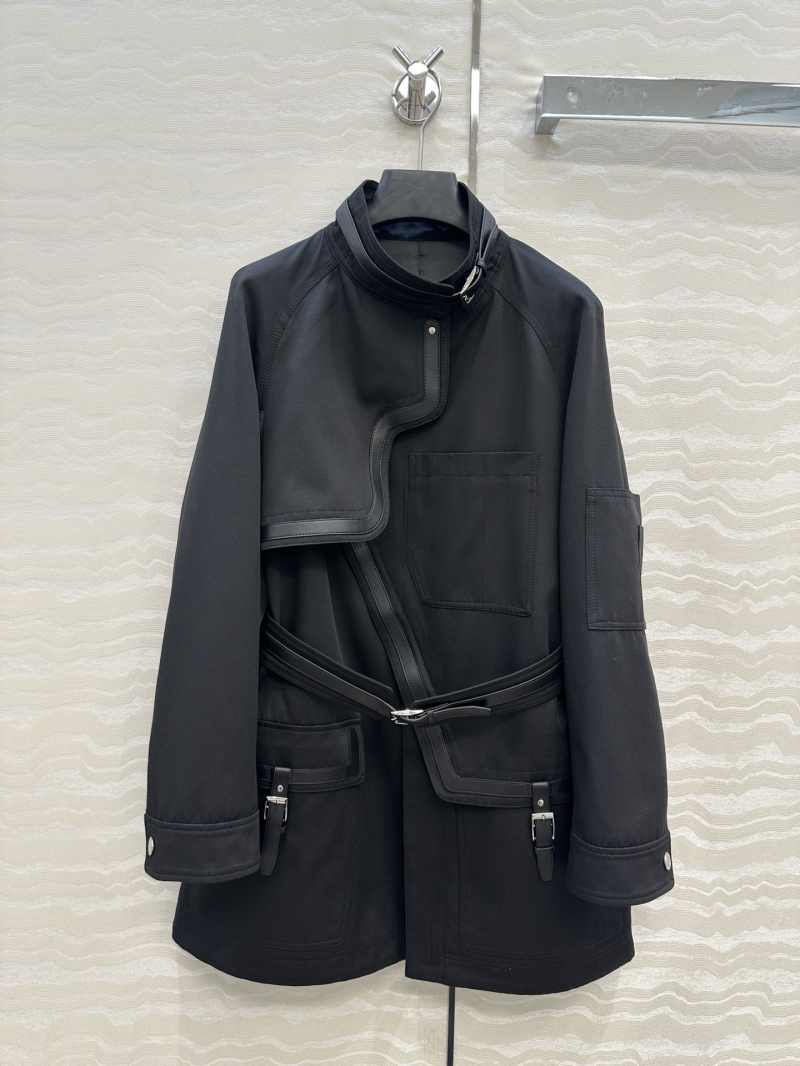 Hermes Limited Edition H-Saddle Leather-Trimmed Equestrian Trench Coat in Brown - 100% Lamb Leather Edging, Handcrafted Oil-Finish Stitching, Exclusive Imported High-Density Cotton, Belted Waist