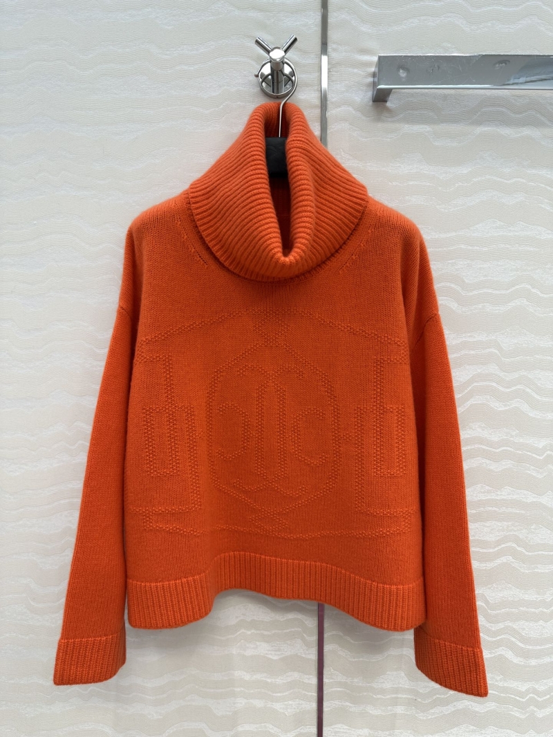 Hermes High-Neck Cashmere Sweater: Vibrant Orange, Relaxed Cropped Knit with Subtle Logo