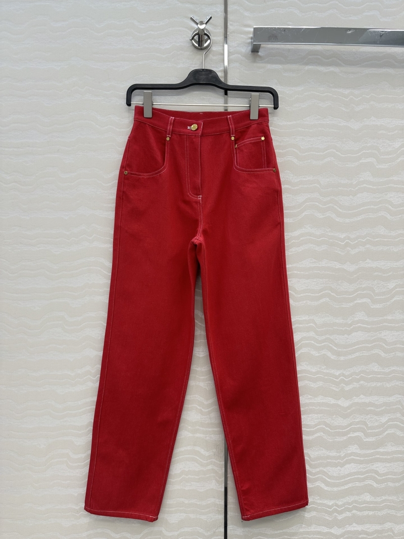 Hermès 100th Anniversary Commemorative Collection Custom Red Straight-Leg Jeans – High-Thread Organic Cotton Denim, Slimming Tailored Fit