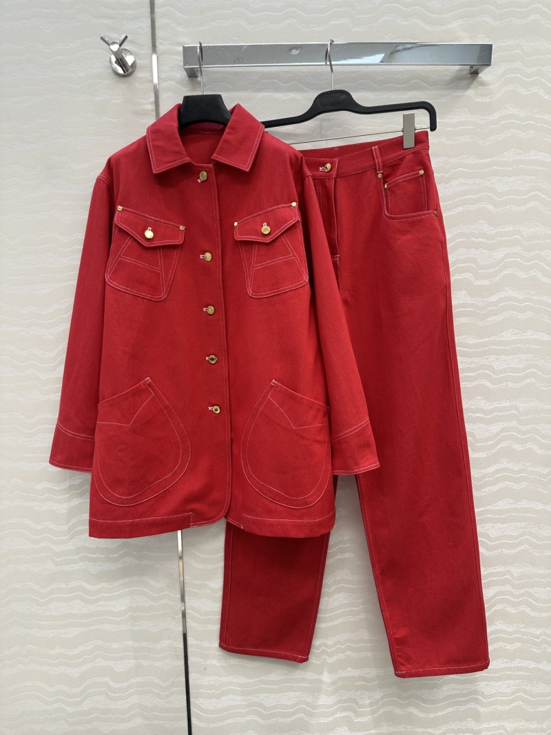 Hermes 100th Anniversary Commemorative Collection - Custom Woven Red Denim Longline Utility Jacket