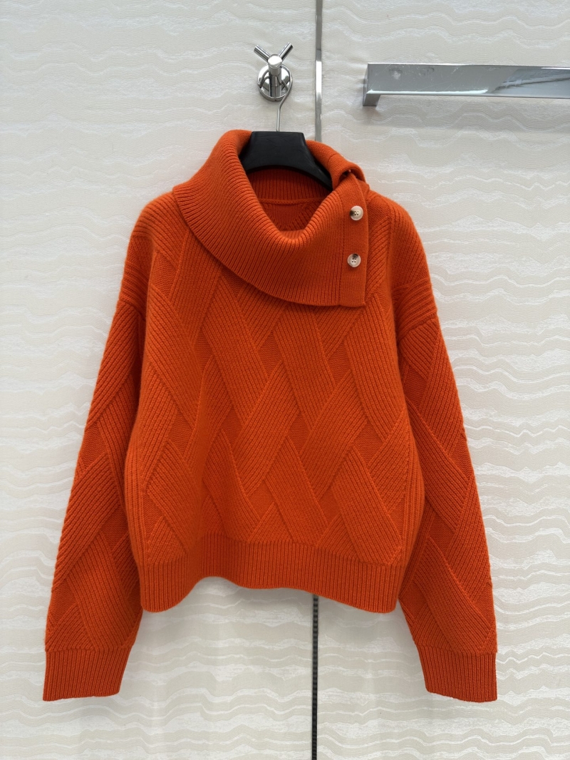 Hermes Orange Wool Sweater | 100% Wool | Swiss Knit | Drop Shoulder | Cowl Neck