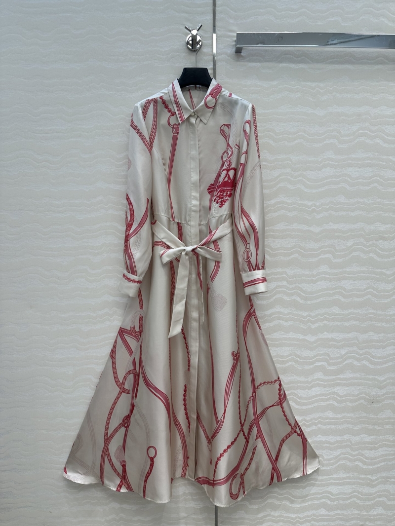 Hermes 100% Silk Palefroi Remix Shirt Collar Long Dress | Early Autumn Collection