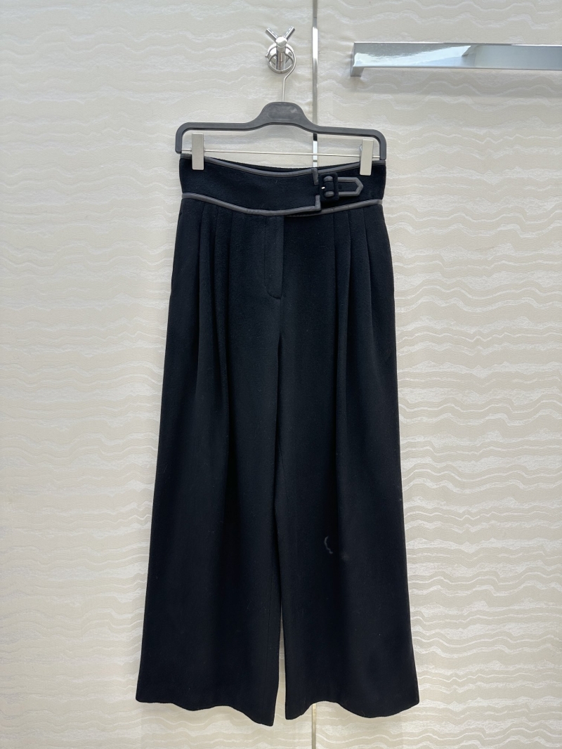Hermès Haute Couture Cashmere Wool Trousers – Tailored Straight-Leg Pants with Leather Trim