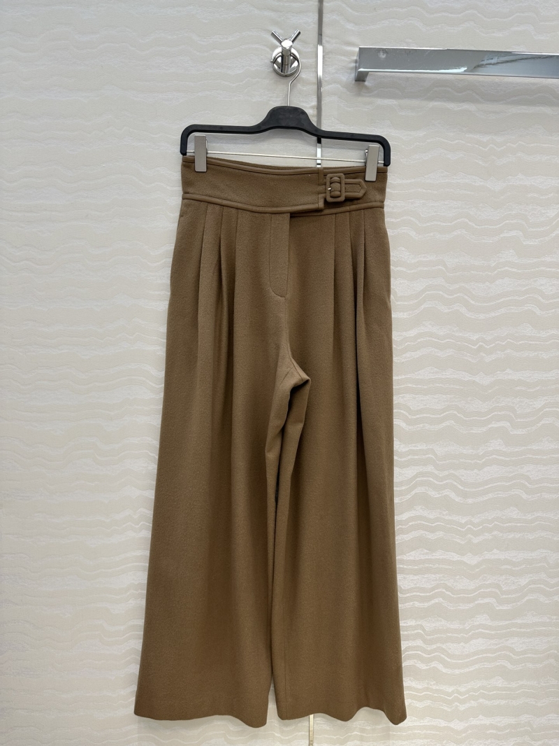 Hermes Haute Couture Cashmere Wool Trousers - Tailored Mid-Rise Straight Leg Pants with Leather Trim