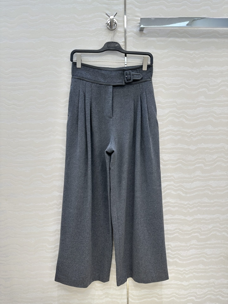 Hermes Haute Couture Cashmere Wool Trousers – Tailored Mid-Rise Straight Leg Pants with Genuine Leather Trim