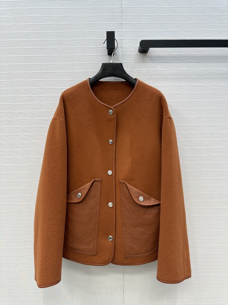 Hermes Handcrafted Wool and Cashmere Oversized Jacket with Lambskin Trim