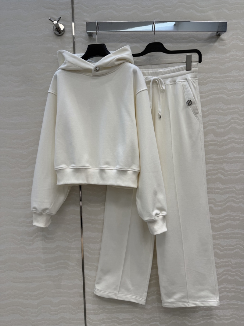 Hermes White Cotton Jersey Sportswear Set - Hoodie & Straight-Leg Pants - Elevated Casual Luxury