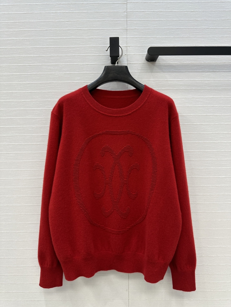 Hermes Exquisite Cashmere Knit Pullover | Festive Red Signature Logo Jacquard Sweater