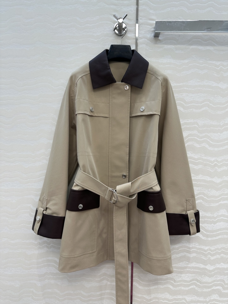 Hermès Opulent Contrast-Panel Utility Trench Coat: 100% Lychee Grain Goatskin Leather & Hand-Painted Edge
