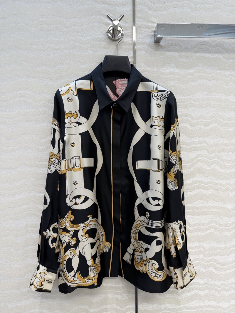 Hermès Opulent 100% Silk Twill Blouse | Equestrian Chain Link Print | Relaxed Fit