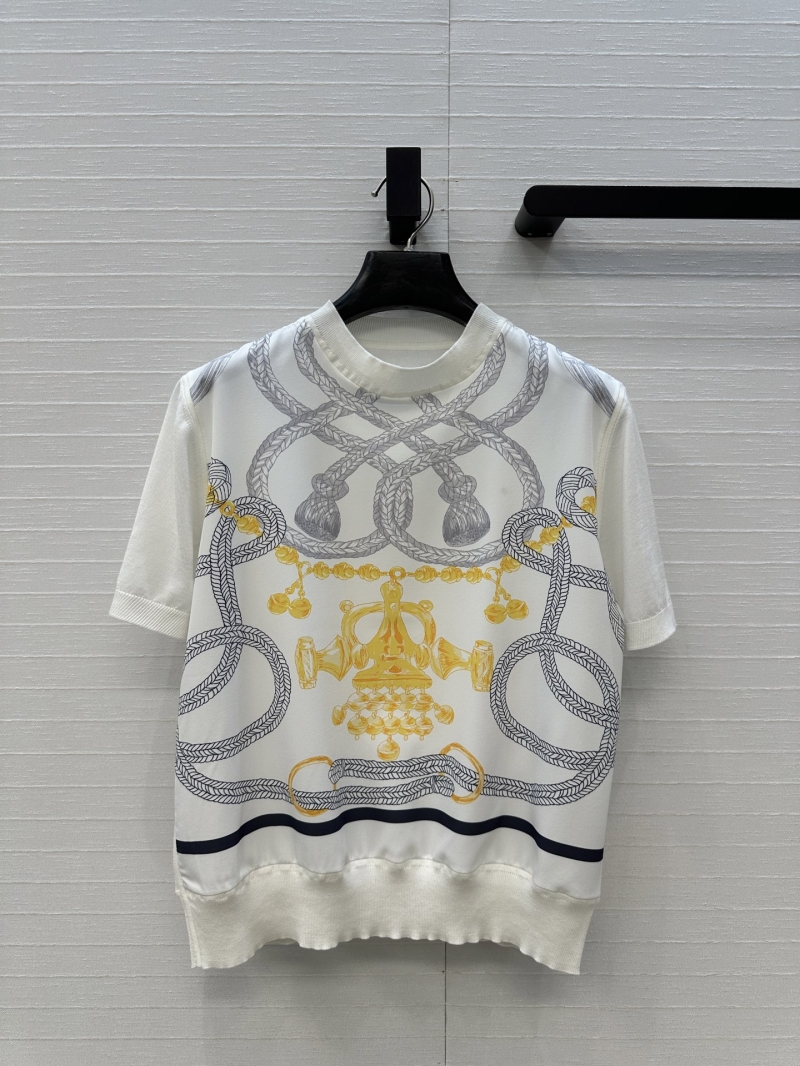 Hermès Silk and Wool Blend Equestrian Saddle Print Patchwork Knit Top