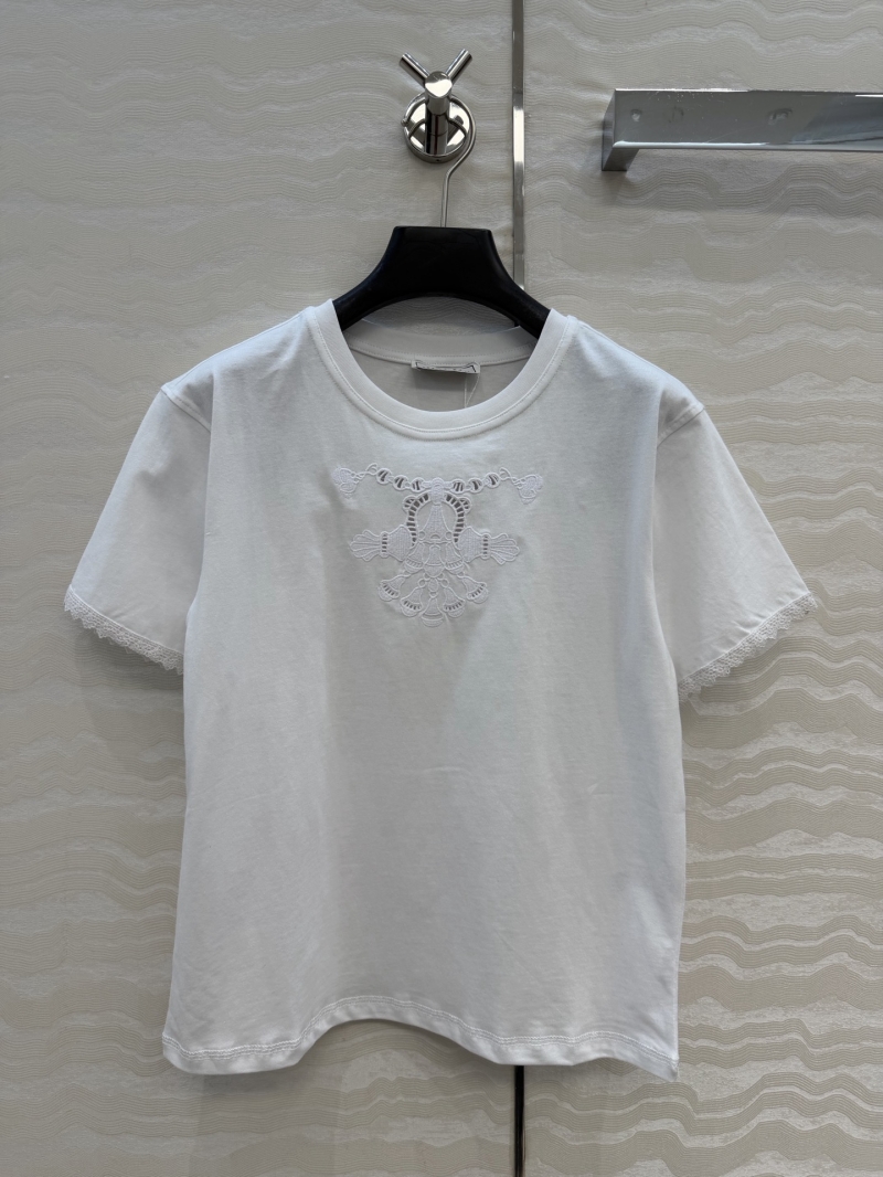 Hermès Palefroi-Style 100% Pure Cotton T-Shirt with Lace Trim in White