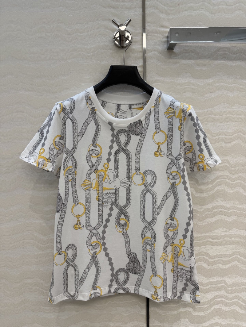 Hermès Palefroi Remix 100% Pure Cotton Printed T-Shirt in White and Gold