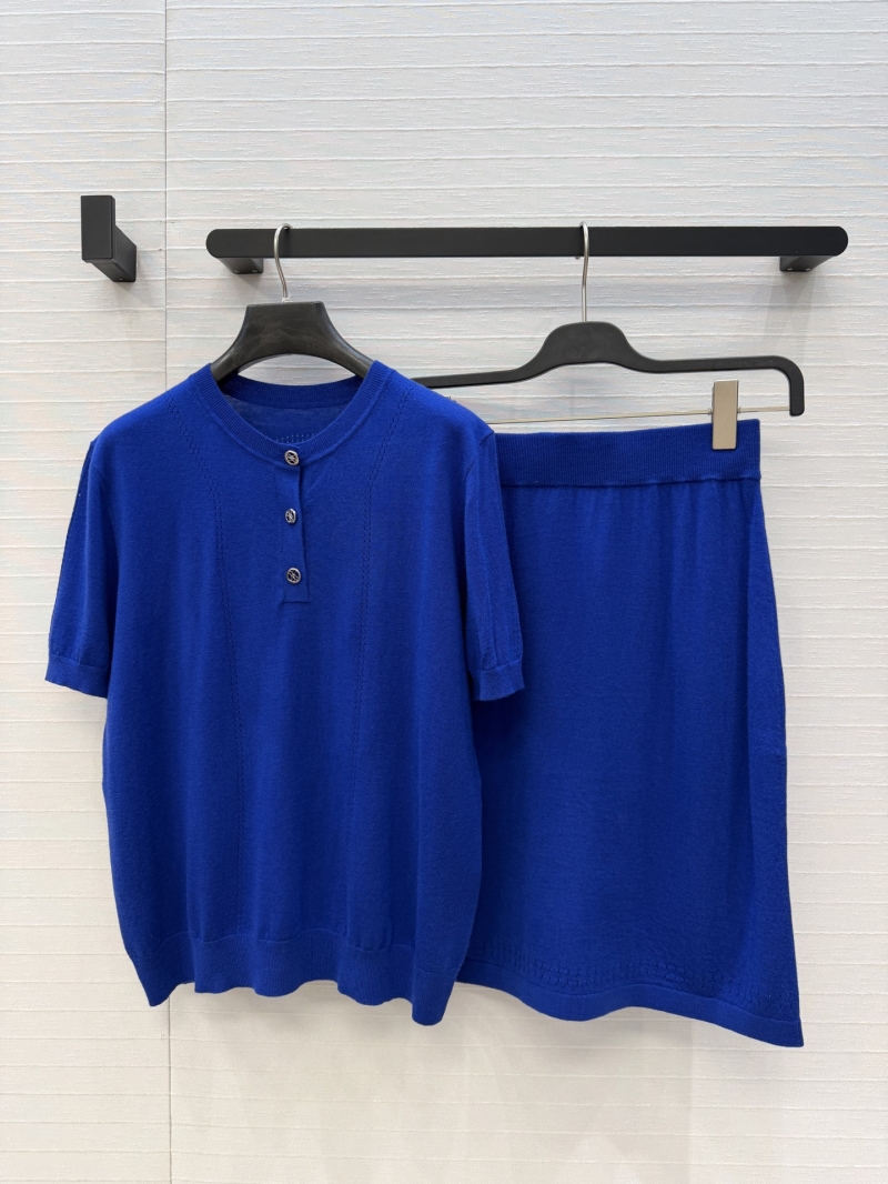 Hermès Cashmere and Wool Blend Hollowed-Out H Pattern Knitted Two-Piece Set in Royal Blue