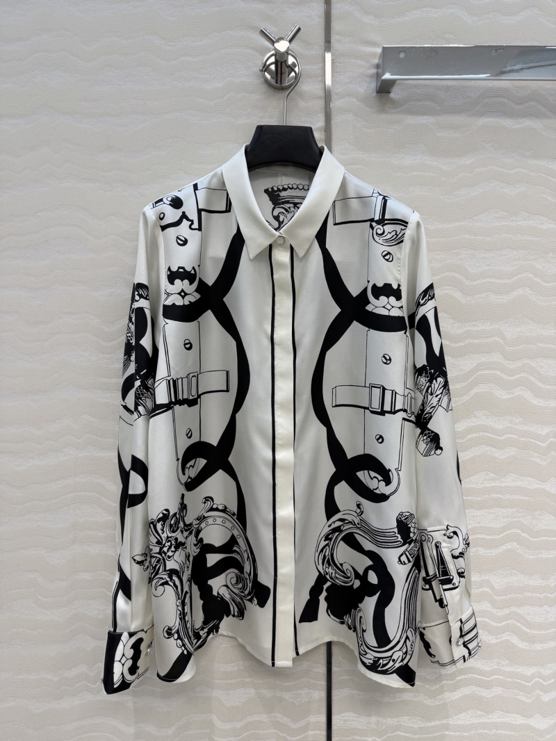 Hermès 100% Silk Twill Engineered Chain Link Print Wide-Leg Trousers