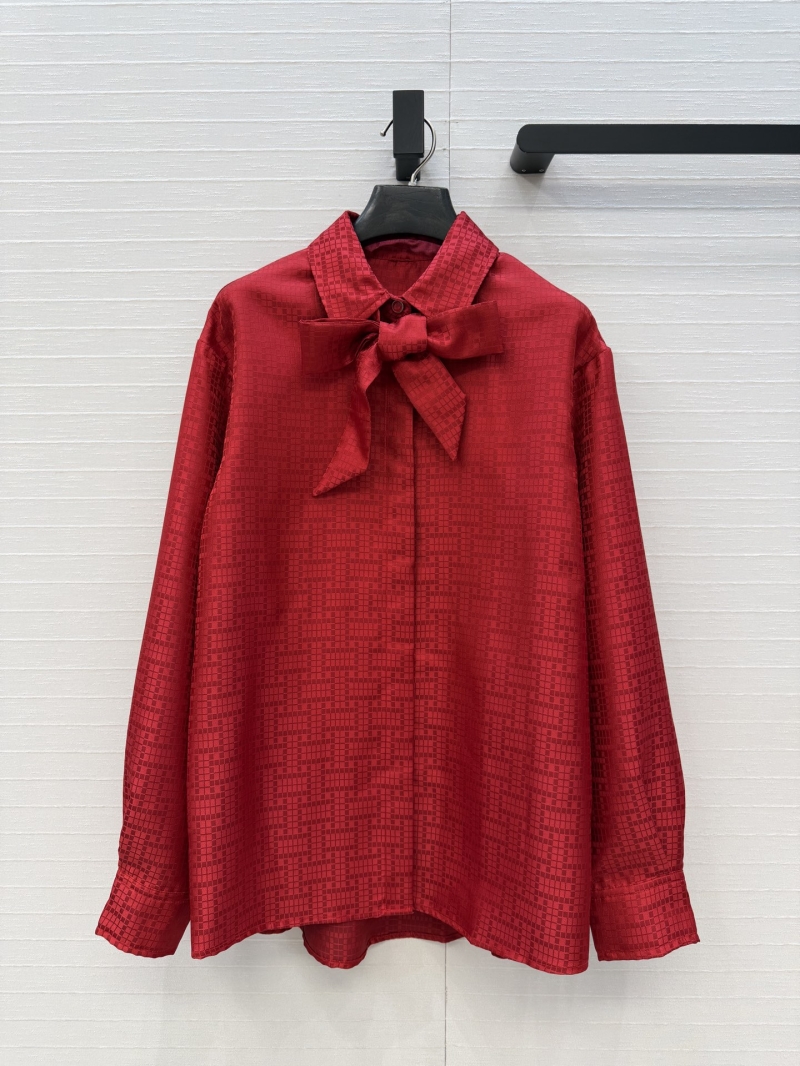 Hermes Radiant Red Mosaic Jacquard Pussy-Bow Blouse