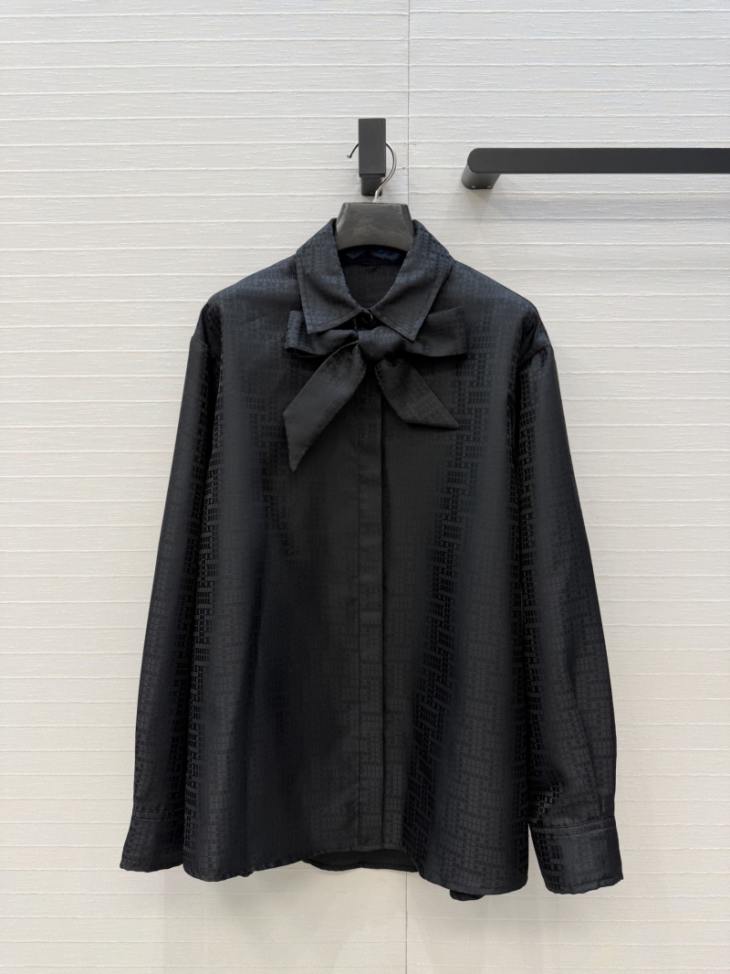 Hermes Mosaic Jacquard Pussy-Bow Relaxed Fit Blouse in Black