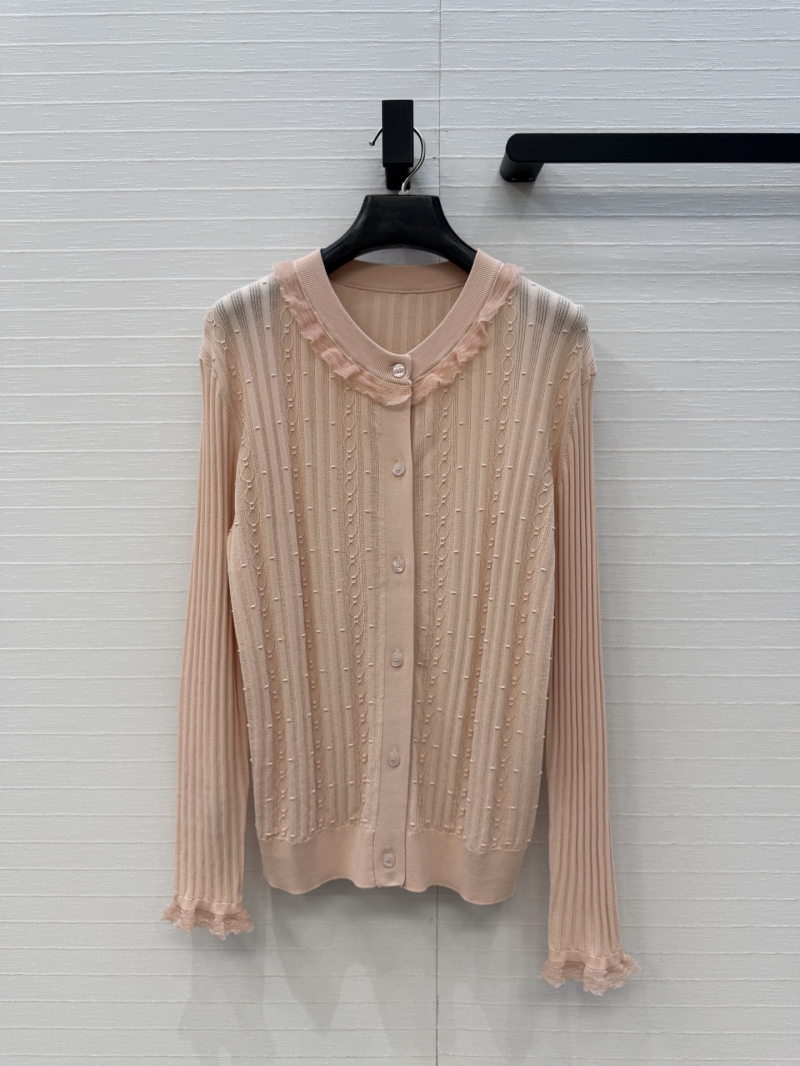 Hermès Exquisite Knit Cardigan in Blush Pink | Ruffle Trim & Chain-Stitch Texture