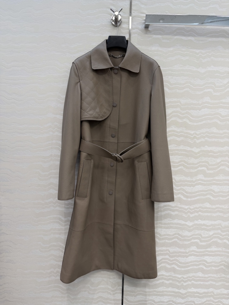 Hermès Signature Litchi Grain 100% Lambskin Equestrian Leather Trench Coat - Etoupe