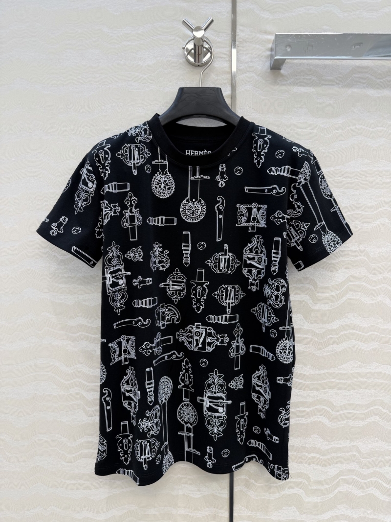 Herm&egrave;s 100% Cotton Coaching Remix Chain Print T-Shirt in Black