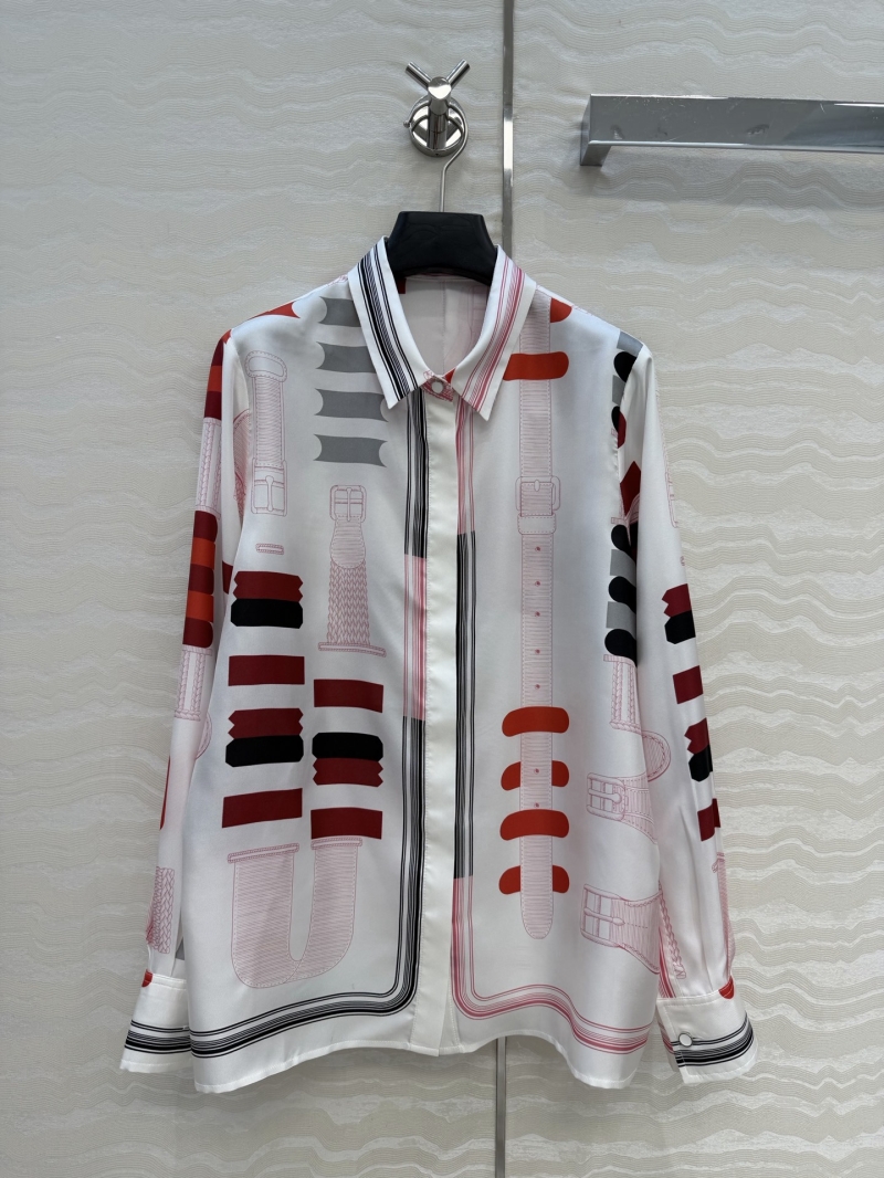 Herm&egrave;s 100% Silk Twill Engineered Belt Print Relaxed Blouse