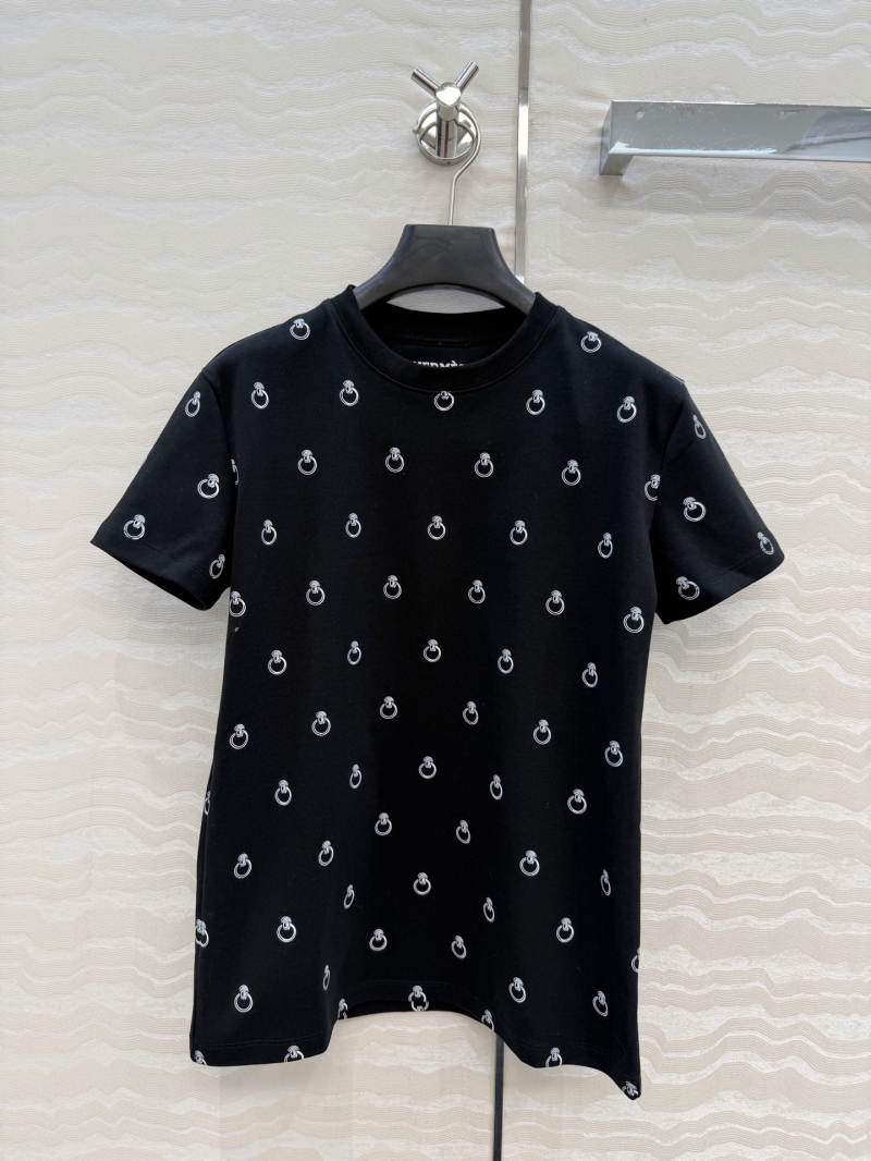Hermès Signature 100% Pure Cotton Anneau Finesse Printed T-Shirt in Black