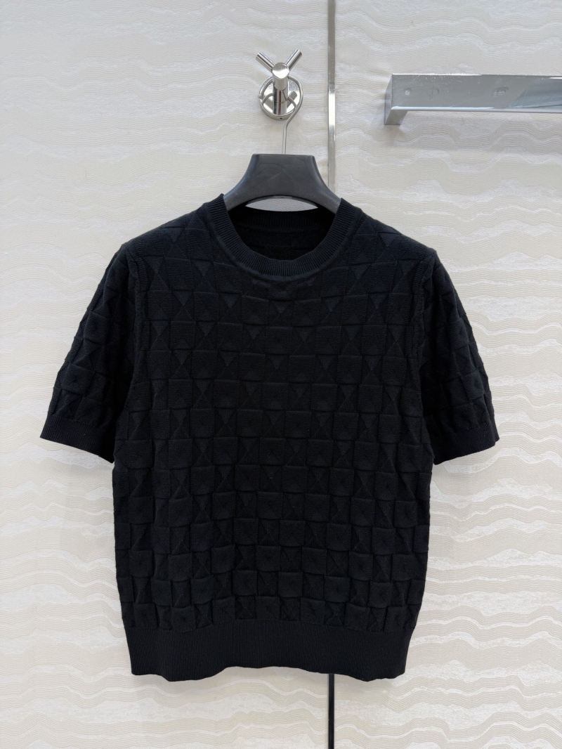 Hermès 100% Merino Wool 3D Jacquard Short Sleeve Knit Top in Black