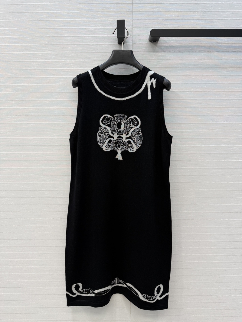 Hermès Cashmere and Wool Jacquard Knit Sleeveless Vest Dress in Black