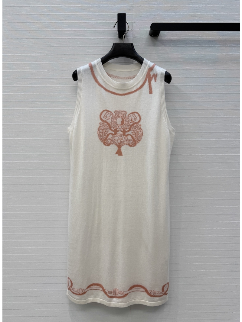 Hermès Cashmere and Wool Jacquard Knit H-Line Vest Dress in Cream and Terracotta