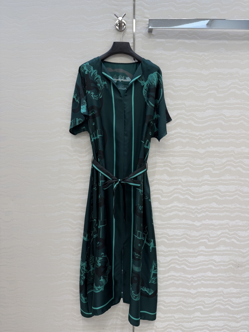 Hermès 100% Silk Twill Ex-Libris à Main Levée Print Kaftan Split Maxi Dress