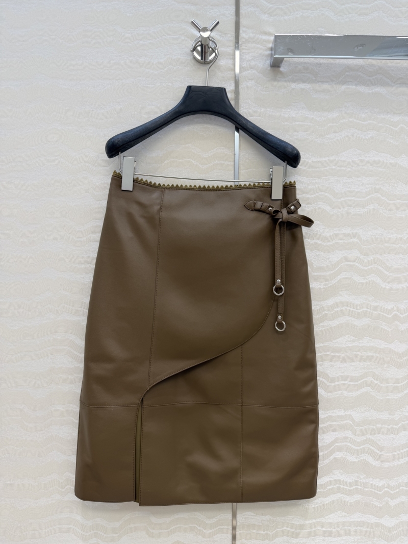 Hermes Limited Edition 100% Goatskin Asymmetrical Midi Skirt in Tobacco Brown